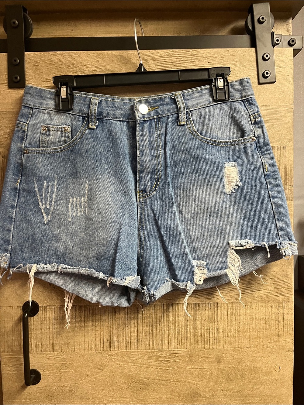SHEIN Light Blue Distressed Denim Shorts